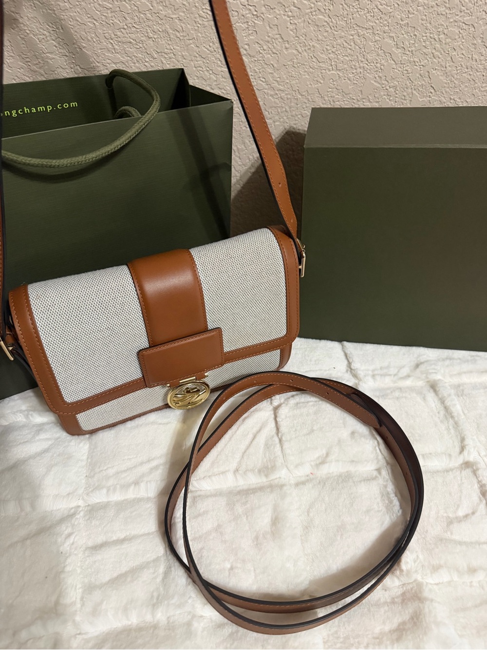 Longchamp Box-Trot Canvas Mini Shoulder/Crossbody HandBag in Cognac - Picture 11 of 14